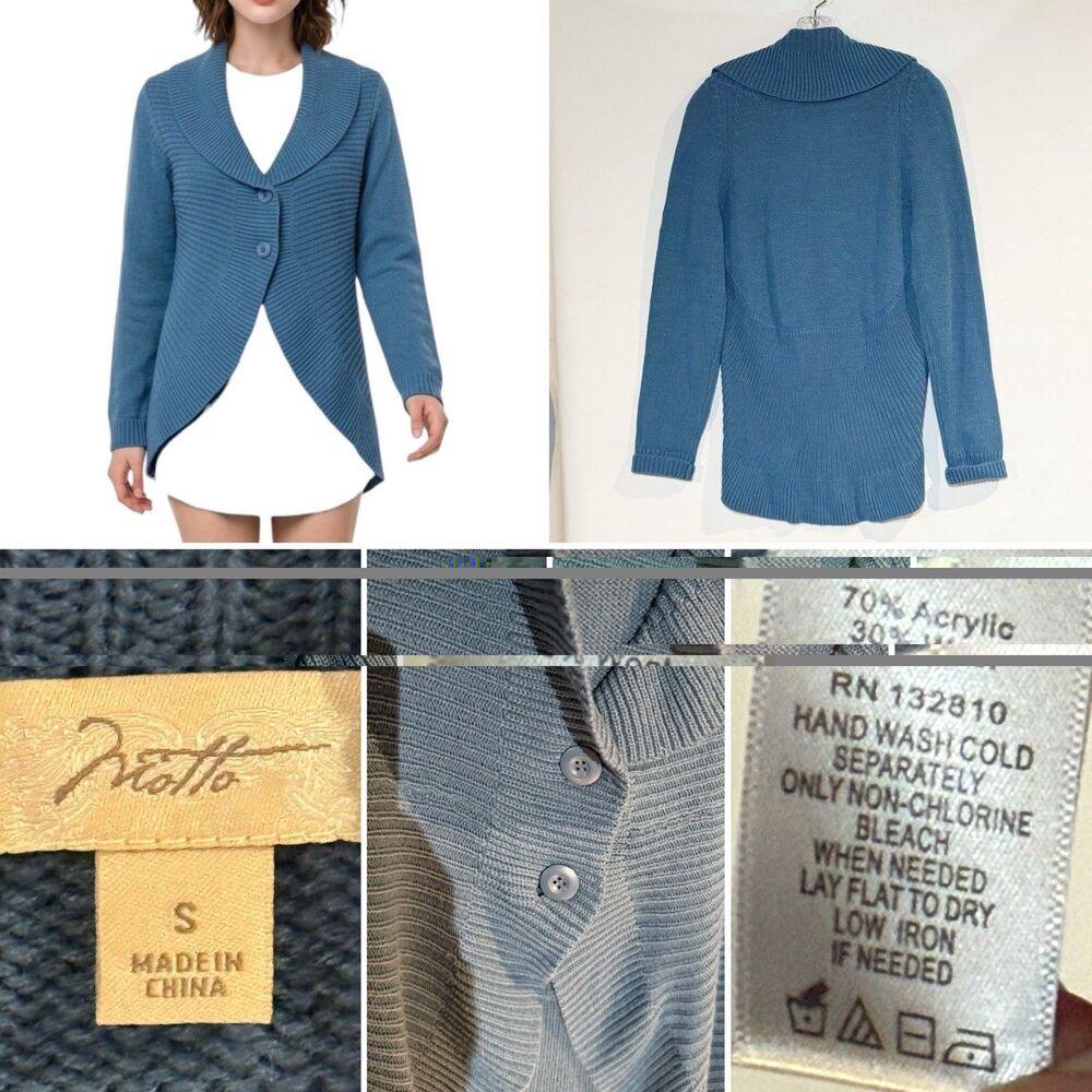 Women’s Motto Blue Shawl Collar Cardigan Sweater Size S Acrylic Wool - Picture 7 of 16
